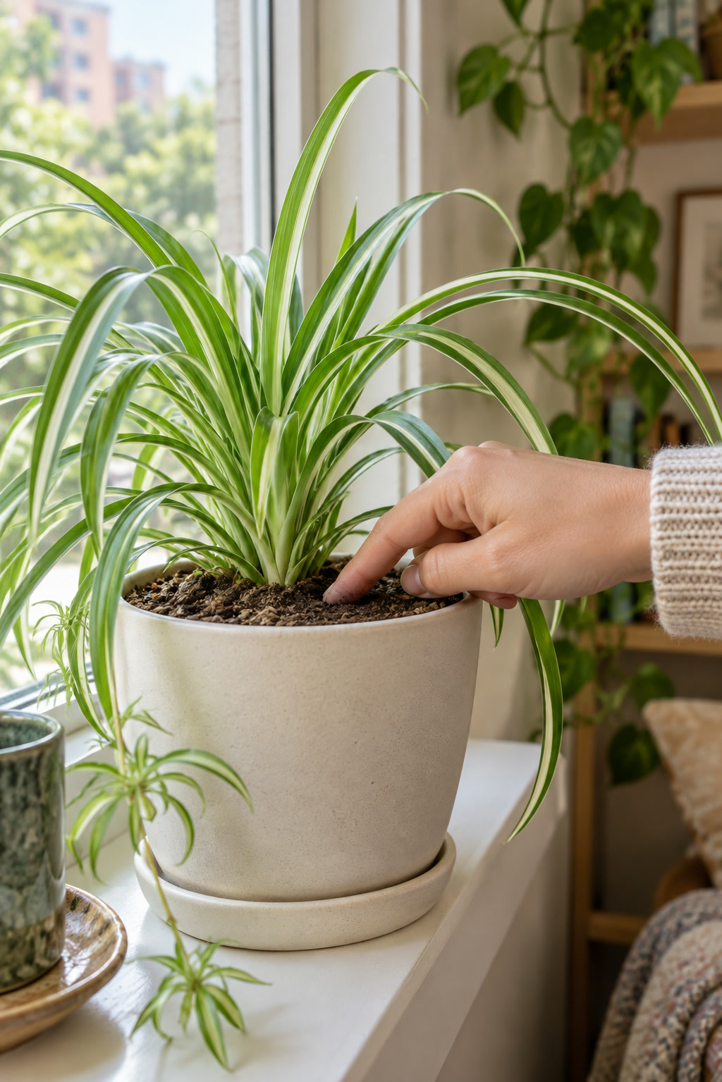 Checking a plant in its pot